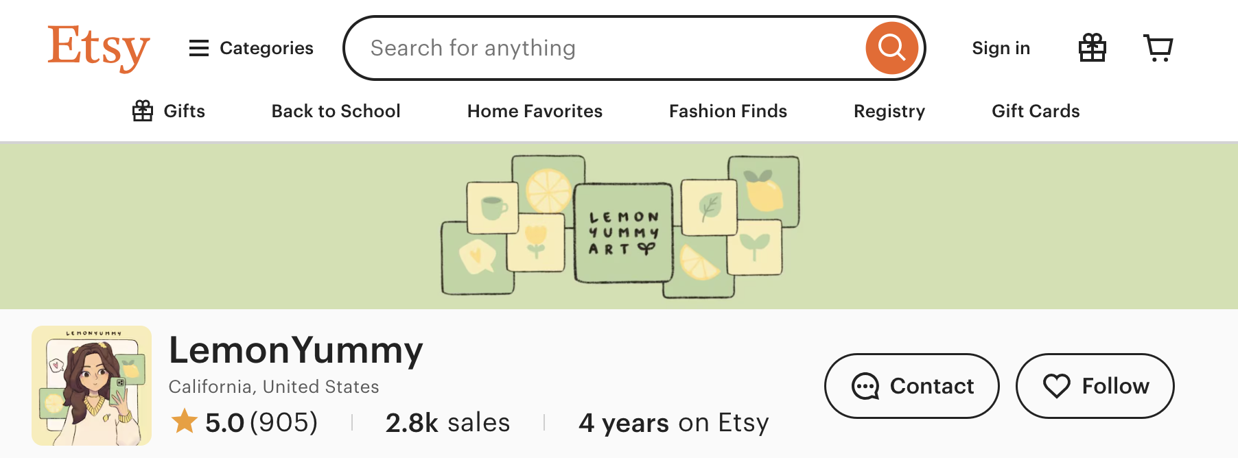 lemonyummy Etsy Shop Screenshot